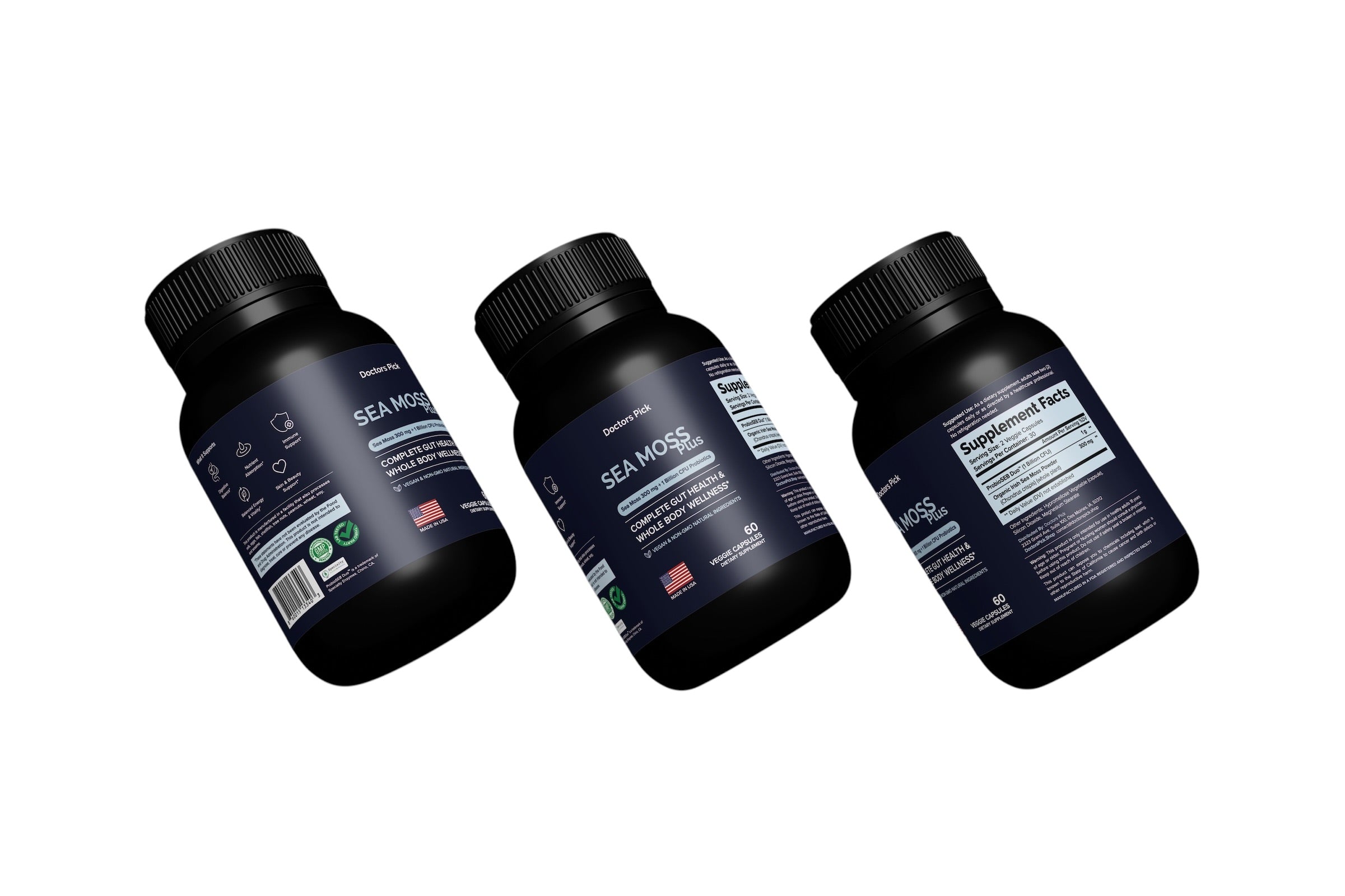 Sea Moss Plus supplement bottles - gut health and wellness supplement